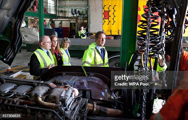 Conservative Party councillors Kelly Tolhurst, Anna Firth and Prime Minister David Cameron visit Swain Group hauliers on October 16, 2014 in Strood,...