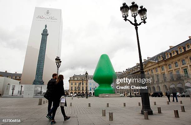Tree', Paul McCarthy's monumental artwork at Place Vendome on October 16 in Paris, France. This installation is part of the FIAC - Contemporary Art...