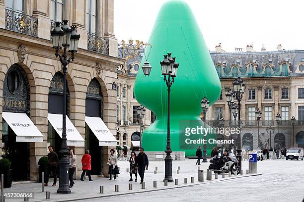 Tree', Paul McCarthy's monumental artwork at Place Vendome on October 16 in Paris, France. This installation is part of the FIAC - Contemporary Art...