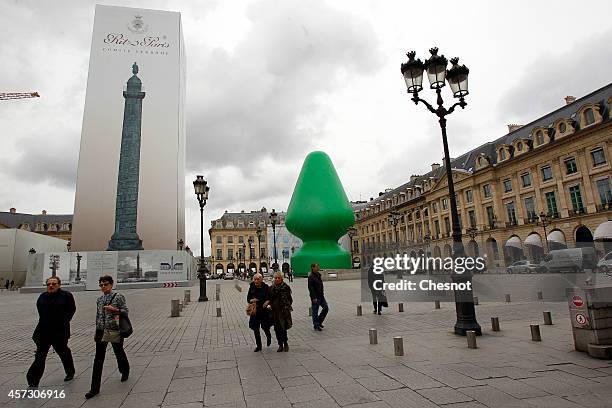 Tree', Paul McCarthy's monumental artwork at Place Vendome on October 16 in Paris, France. This installation is part of the FIAC - Contemporary Art...