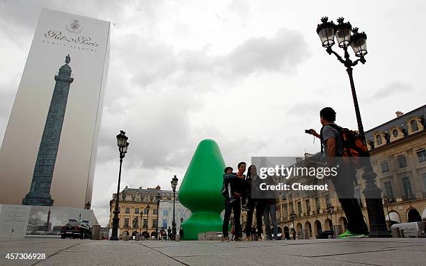 Tree', Paul McCarthy's monumental artwork at Place Vendome on October 16 in Paris, France. This installation is part of the FIAC - Contemporary Art...