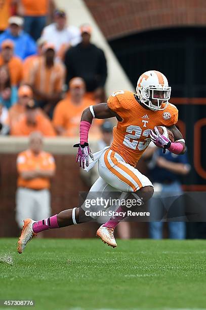 Cameron Sutton of the Tennessee Volunteers runs for yards on a punt return during a game against the Chattanooga Mocs at Neyland Stadium on October...