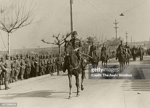 Imperial Japanese Army General Iwane Matsui enters Nanking during the Sino-Japanese war on december 17, 1937 in Nanking, China.