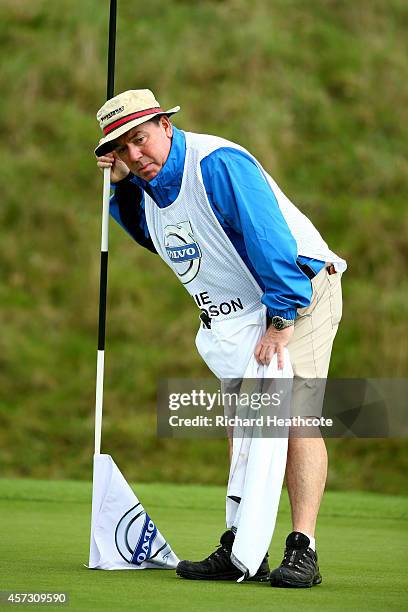 Caddy Mick Donaghy in action at the Volvo World Matchplay Championship at The London Club on October 16, 2014 in Ash, England.