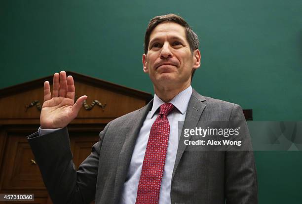 Director of Centers for Disease Control and Prevention Dr. Thomas Frieden is sworn in during a hearing on Ebola before the Oversight and...