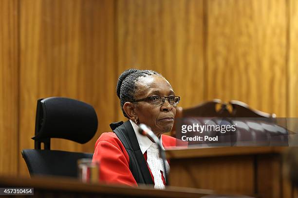 Judge Thokozile Masipa attends Oscar Pistorius's sentencing hearing in the Pretoria High Court on October 16 in Pretoria, South Africa. Judge...