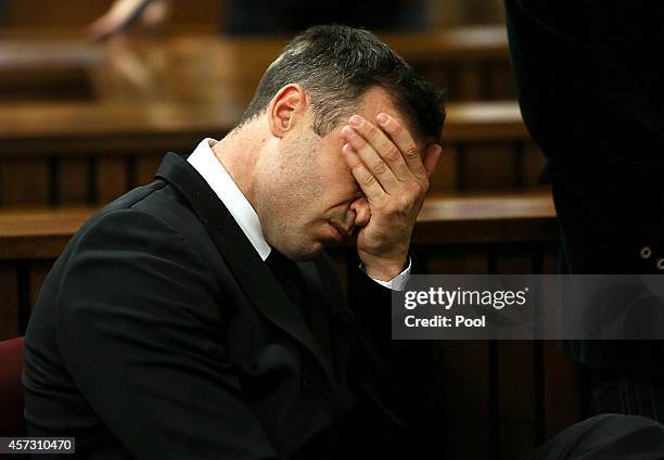 Oscar Pistorius attends his sentencing hearing in the Pretoria High Court on October 16 in Pretoria, South Africa. Judge Thokozile Masipa found...