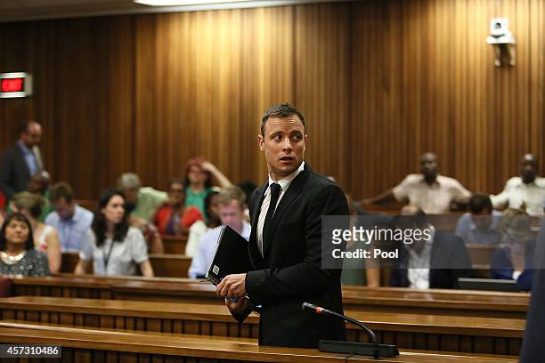 Oscar Pistorius attends his sentencing hearing in the Pretoria High Court on October 16 in Pretoria, South Africa. Judge Thokozile Masipa found...