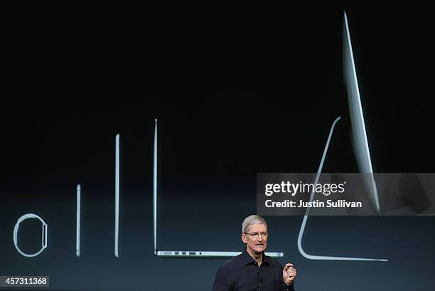 Apple CEO Tim Cook speaks during an event introducing new iPads at Apple's headquarters October 16, 2014 in Cupertino, California.