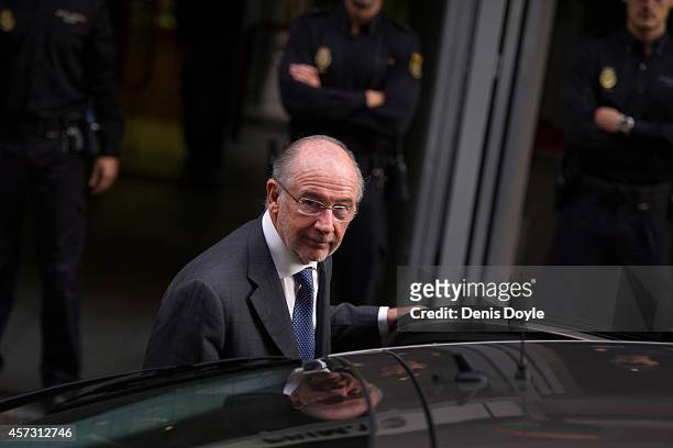 Rodrigo Rato, former chairman of rescued bank Bankia and former head of the International Monetary Fund, leaves Madrid's High Court where he answered...