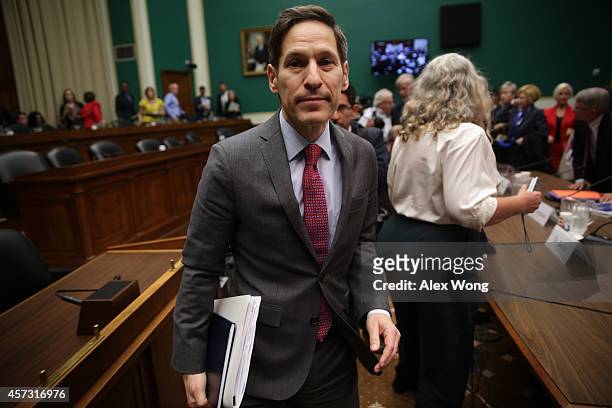 Director of the Centers for Disease Control and Prevention Dr. Thomas Frieden leaves after a hearing on Ebola before the Oversight and Investigations...