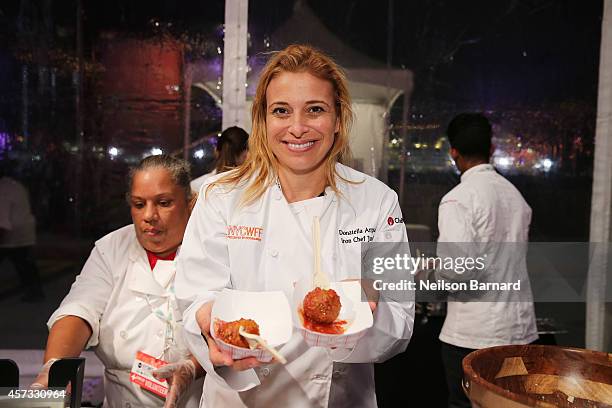 Chef Donatella Arpaia poses with meatballs at Ronzoni's La Sagra Slices hosted by Bongiovi Brand pasta sauces & Adam Richman presented by Time Out...