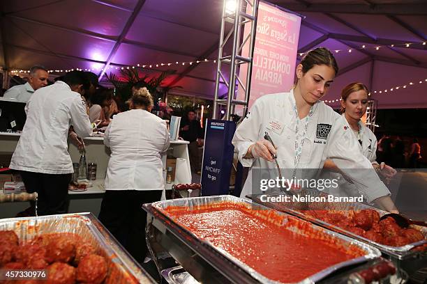 View of the Donatella Arpaia meatball station at Ronzoni's La Sagra Slices hosted by Bongiovi Brand pasta sauces & Adam Richman presented by Time Out...