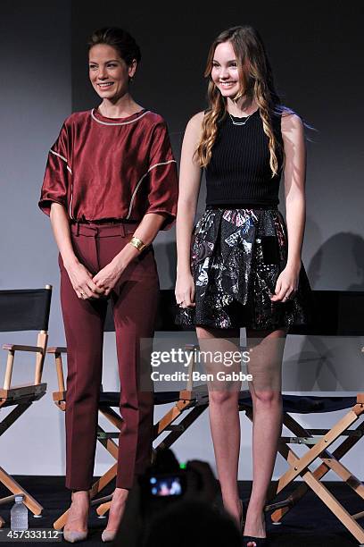 Actresses Michelle Monaghan and Liana Liberato attend Apple Store Soho Presents: "The Best of Me" on October 16, 2014 in New York City.