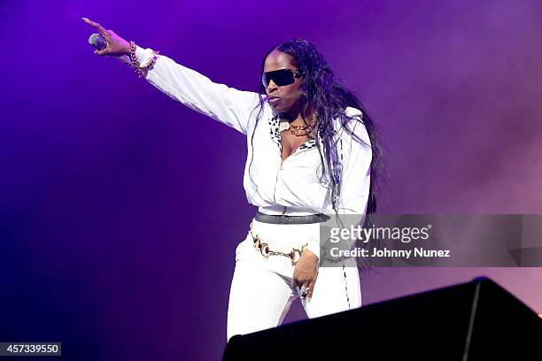 Foxy Brown performs during the Def Jam Recordings 30th Anniversary Concert at Barclays Center of Brooklyn on October 16, 2014 in New York City.