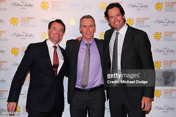 Victorian Treasurer the Hon. Michael O'Brien MP AFL CEO Gillon McLachlan and Children's Cancer Centre Foundation Chairman Jeremy Smith pose at the...