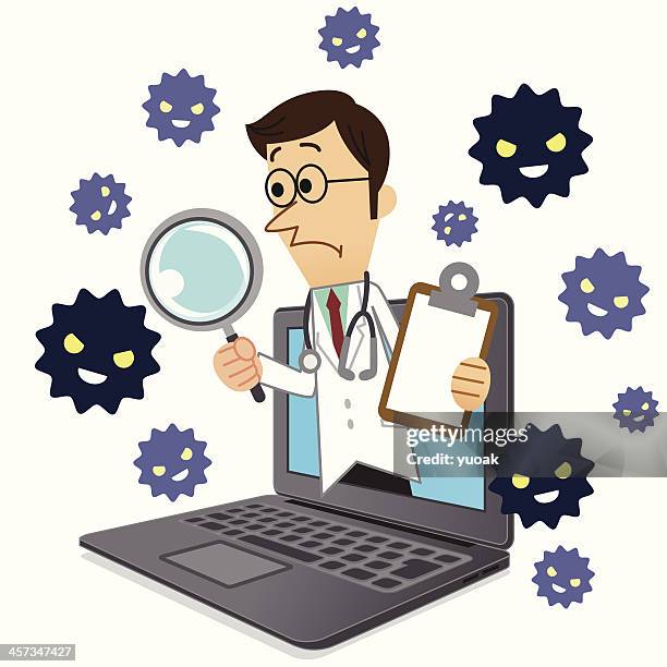 Computer Doctor Cartoon Magnifying Glass Doctor Cartoon Photos and Premium High Res Pictures ...