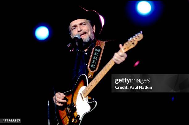 Singer and musician Merle Haggard performs at the Rosemont Horizon, Rosemont, Illinois, October 27, 1996.