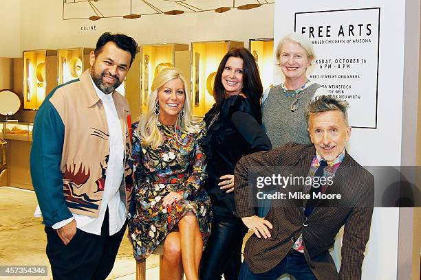 Designer Juan Carlos Obando, Renee Parsons, designers Sara Weinstock, Judy geib and Simon Doonan pose during the Barneys New York and Renee Parsons...