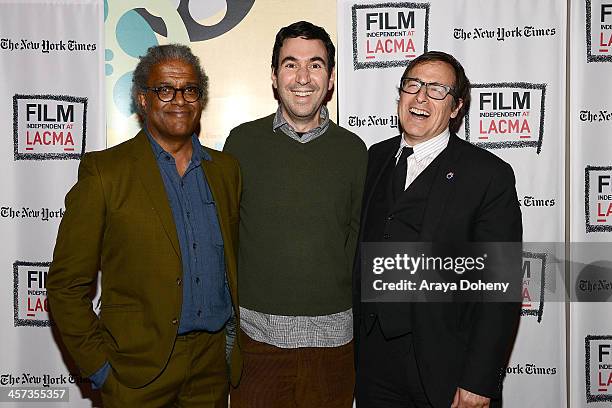 Elvis Mitchell,Jonathan Gordon and David O. Russell attend the Film Independent at LACMA screening & Q+A of American Hustle at Bing Theatre At LACMA...