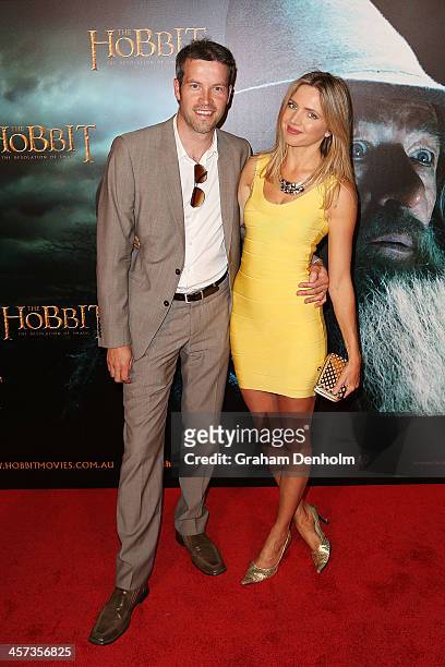 Actress Nikki Osborne and her husband Jamie Starr arrive at the premiere of 'The Hobbit: Demolition Of Smaug' at Village Cinemas Rivoli on December...