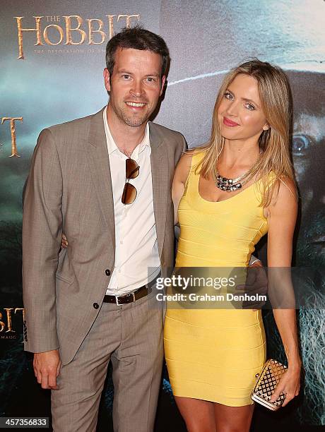 Actress Nikki Osborne and her husband Jamie Starr arrive at the premiere of 'The Hobbit: Demolition Of Smaug' at Village Cinemas Rivoli on December...