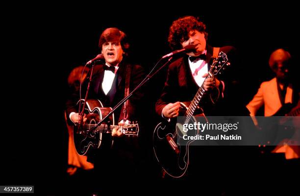 Music group the Everly Brothers perform at The Vic Theater, Chicago, Illinois, August 30, 1985.