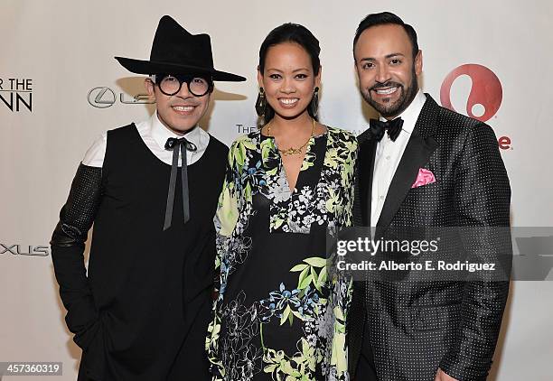 Designers Mondo Guerra, Anya Ayoung-Chee and Nick Verreos attend the "Under The Gunn" Finale Fashion Show at Los Angeles Theatre on December 16, 2013...