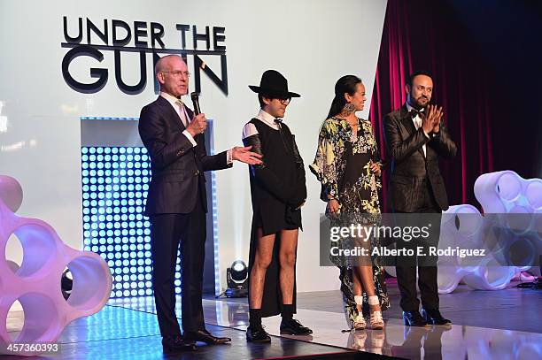 Host Tim Gunn and designers Mondo Guerra, Anya Ayoung-Chee and Nick Verreos attend the "Under The Gunn" Finale Fashion Show at Los Angeles Theatre on...