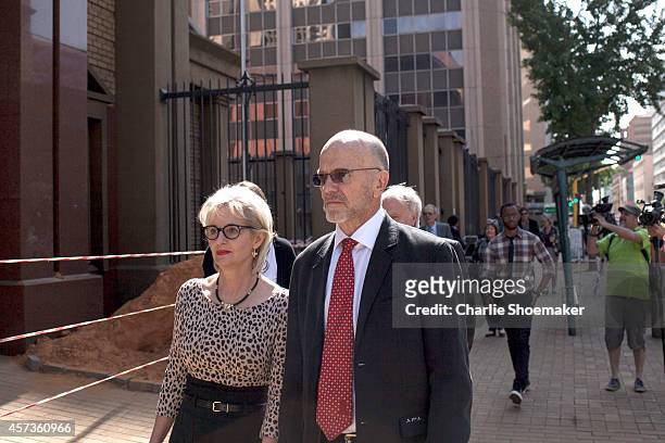 Arnold and Lois Pistorius, Oscar's aunt and uncle, arrive at the North Gauteng High Court as the Oscar Pistorius sentencing enters it's fifth day on...
