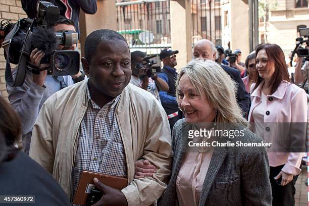 June Steenkamp arrives at the North Gauteng High Court as the Oscar Pistorius sentencing enters it's fifth day on October 17, 2014 in Pretoria, South...
