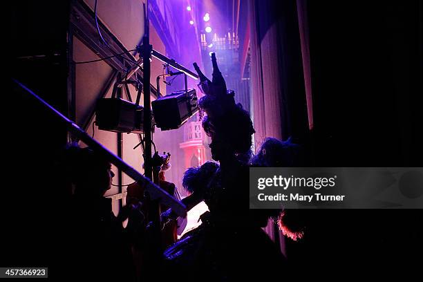 Pantomime Dame Nigel Ellacott waits in the wings at Venue Cymru, before returning to the stage as Queen Blodwyn in Sleeping Beauty on December 14,...