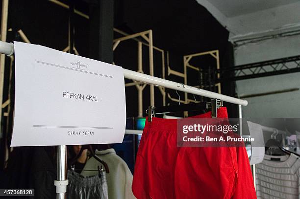 General view of backstage at the Giray Sepin show during Mercedes Benz Fashion Week Istanbul SS15 at Antrepo 3 on October 17, 2014 in Istanbul,...
