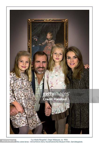 In this handout photo from the Spanish Royal Household, shows the 2013 Christmas card featuring Prince Felipe of Spain with Princess Letizia of Spain...