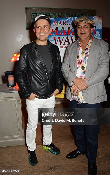 Marc Quinn and director Gerry Fox attend the VIP Gala Screening of "Marc Quinn: Making Waves" at the Ham Yard Hotel on October 17, 2014 in London,...