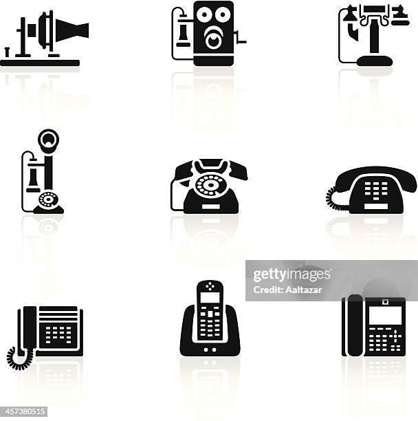 schwarze symbole-telefon evolution - festnetztelefon stock-grafiken, -clipart, -cartoons und -symbole