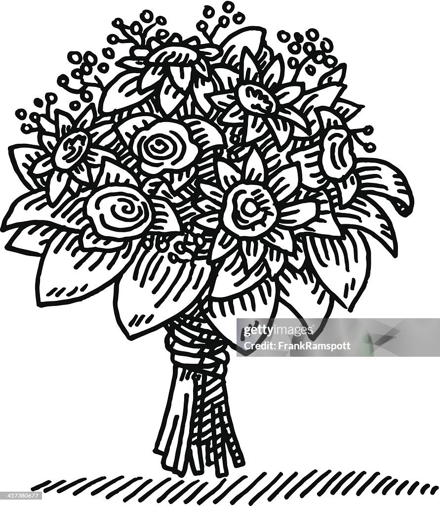 Bouquet De Fleurs Dessin Noir Et Blanc Bouquet De Fleurs Dessin Illustration - Getty Images