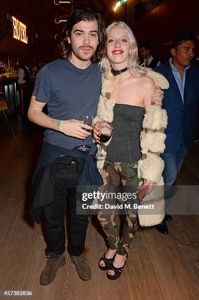 Ben Kustow and Harriet Verney attend the VIP Gala Screening of "Marc Quinn: Making Waves" at the Ham Yard Hotel on October 17, 2014 in London,...