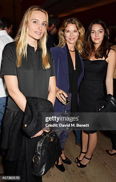 Hella Pohl, Louise Grob and Ella Hunt attend the VIP Gala Screening of "Marc Quinn: Making Waves" at the Ham Yard Hotel on October 17, 2014 in...