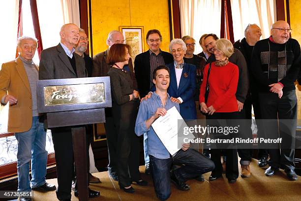 President of the 'Prix Louis Delluc' Gilles Jacob , 'Prize of First Movie' director Helier Cisterne for the movie 'Vandal' and the Jury Members...