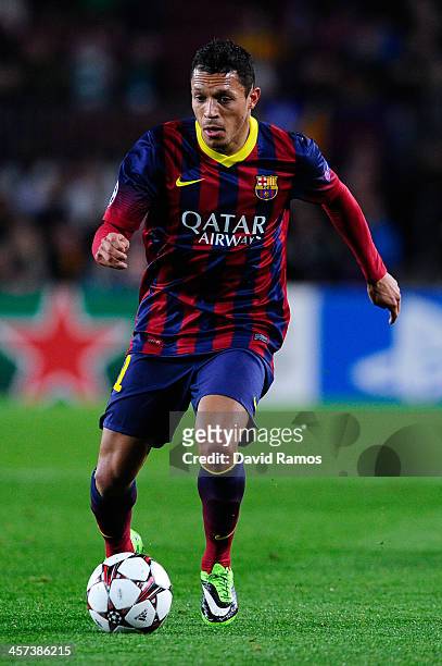 Adriano Correia of FC Barcelona runs with the ball during the Champions League Group H match between FC Barcelona and Celtic FC at Camp Nou on...