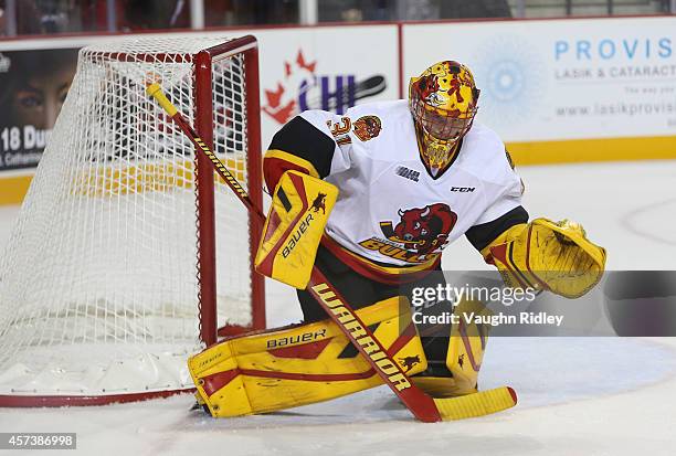 Charlie Graham of the Belleville Bulls during an OHL game against the Niagara Ice Dogs at the Meridian Centre on October 16, 2014 in St Catharines,...