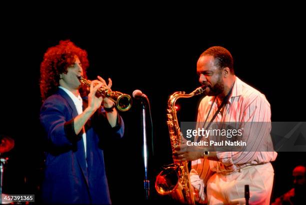 Saxophonists Grover Washington and Kenny G performing in Chicago, Illinois, November 15, 1988.