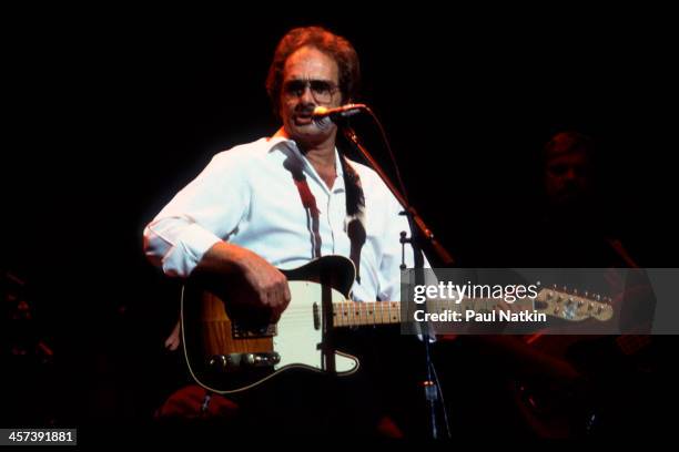 Singer and musician Merle Haggard performs at the Poplar Creek Music Theater, Hoffman Estates, Illinois, August 16, 1983.