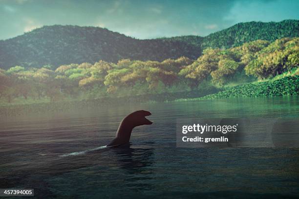 loch ness monster swimming in the lake - monster bildbanksfoton och bilder