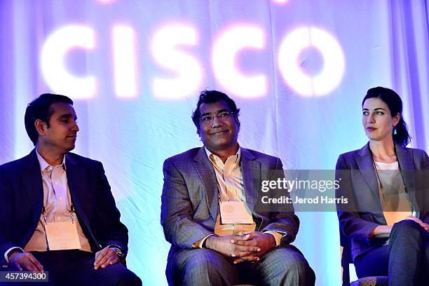 Head of CISCO's IOT Verticals Strategy Pavan Singh, CEO of Nuviso Kishore Kumar and Director of Business Development for Geosim Tasha McCauley attend...
