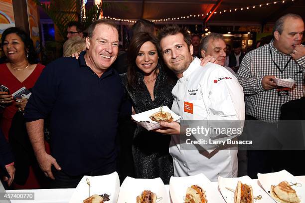Pastry Chef "Mr. Chocolate" Jacques Torres, TV Personality Rachael Ray and Chef Paul Denamiel of Le Rivage pose for a photo together at the Blue Moon...