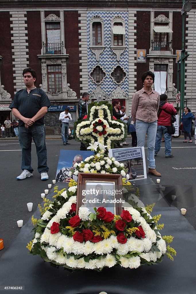 Coffin of Margarita Santizo outside of Interior Ministry in Mexico City