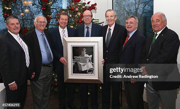 Scott Kelly, Neil Coles, George O'Grady , Mitchell Platts , Mark Wilson, Ken Schofield and Angel Gallardo pose for a photograph after Platts was...