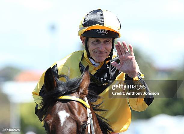 Jeff lloyd rides Salerno during Sydney Racing at Royal Randwick Racecourse on October 18, 2014 in Sydney, Australia.